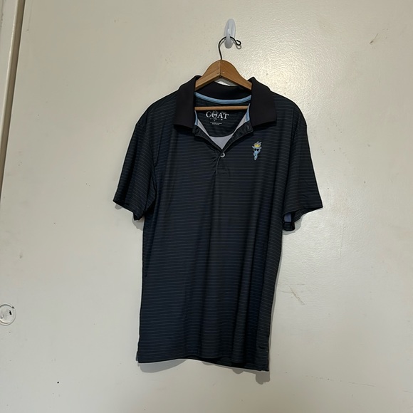 Men’s golf shirt. Dark grey with pin stripes. - Picture 1 of 5